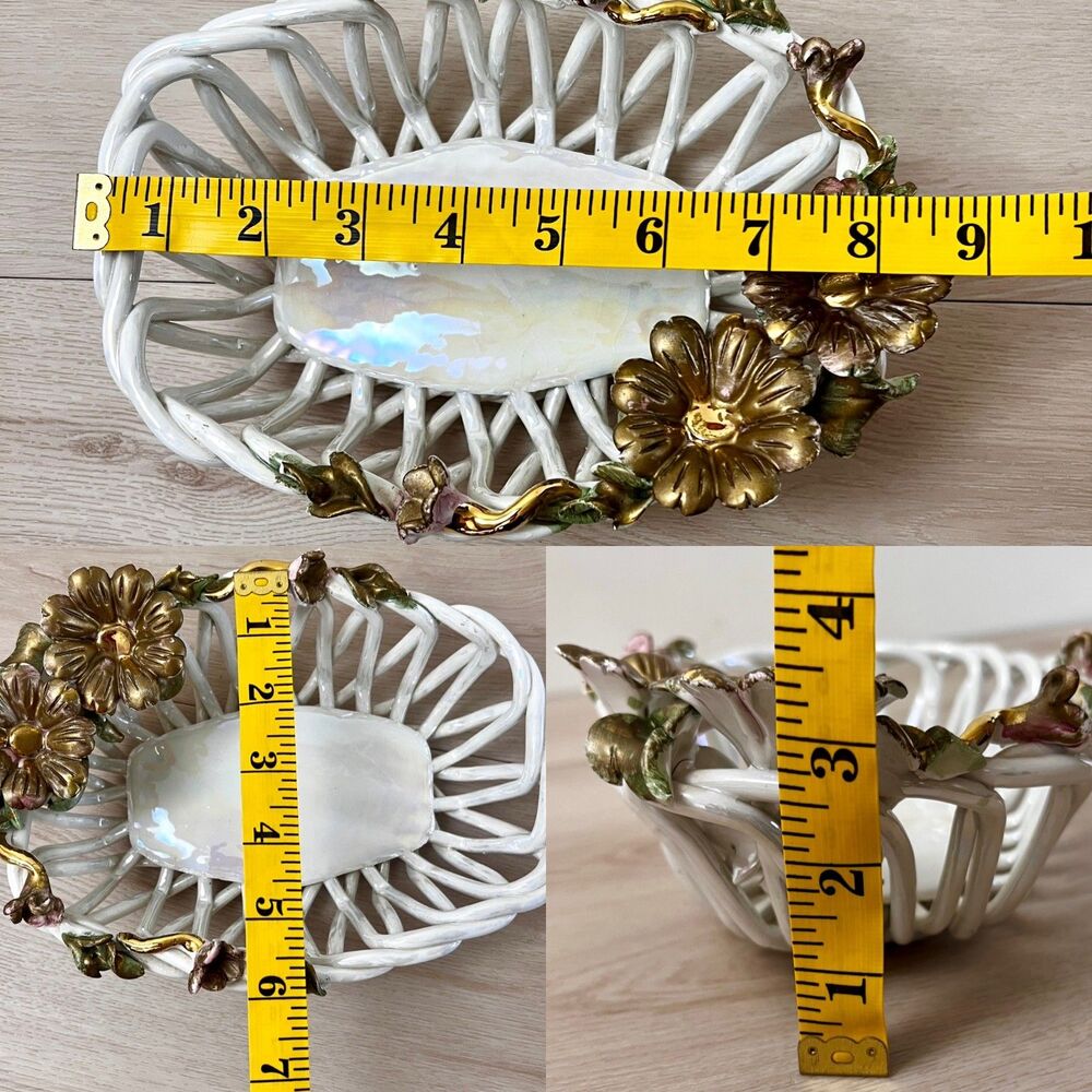Vintage Capodimonte Italy (SIGNED) Iridescent Porcelain Open Lattice Weave Bowl - Picture 11 of 16